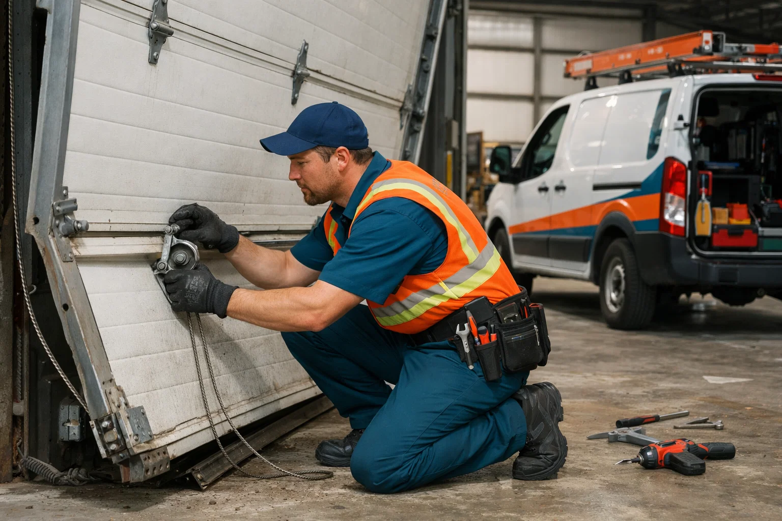 Garage Door Prosper TX repairing off-track commercial garage door in Prosper TX