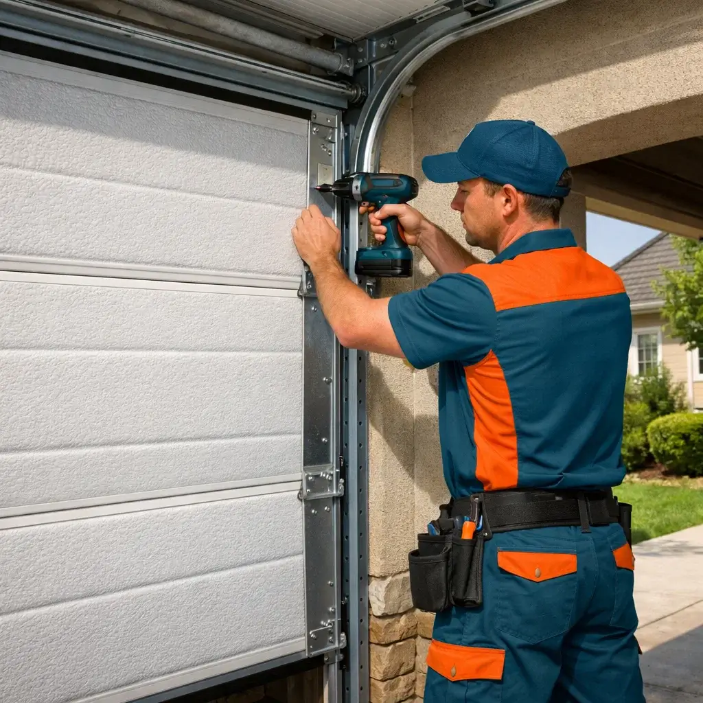 Garage Door Prosper TX technician installing new insulated garage door in Prosper TX