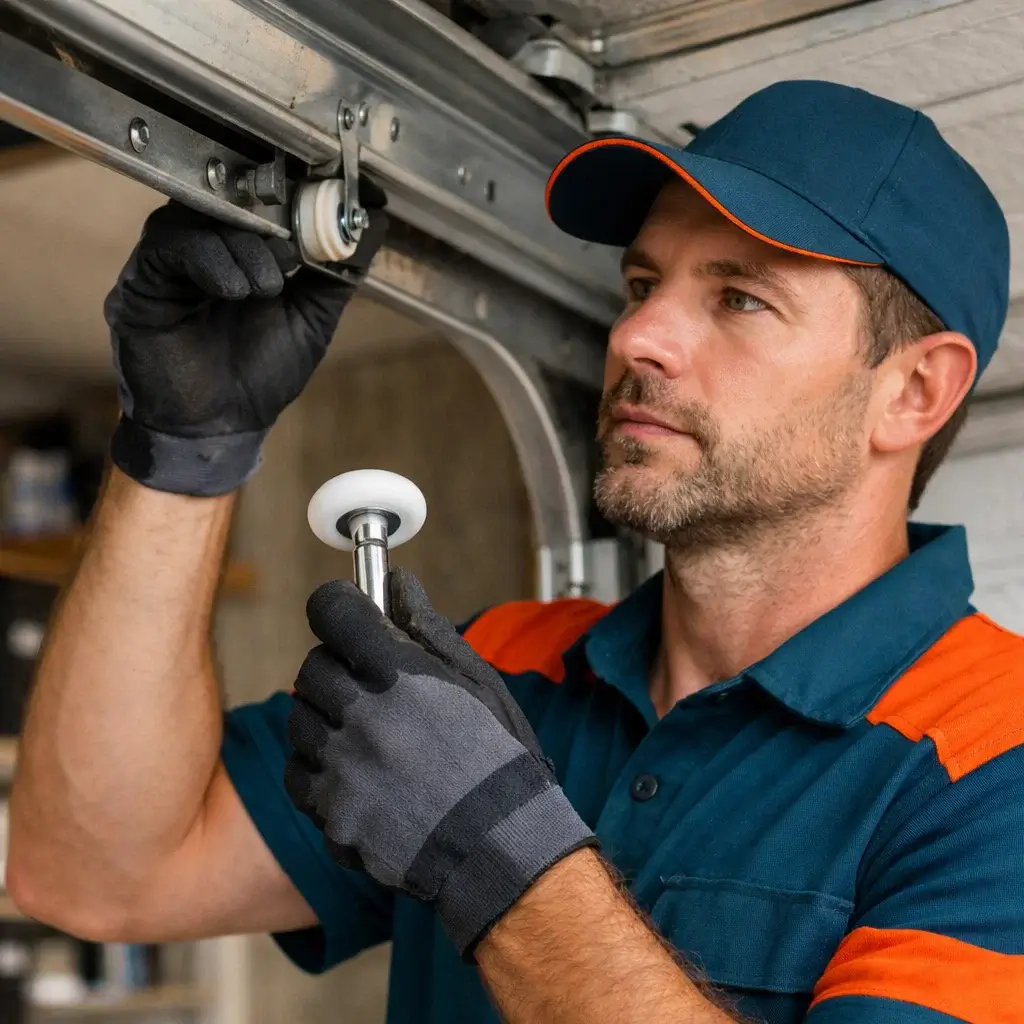 Garage Door Prosper TX technician replacing worn garage door rollers